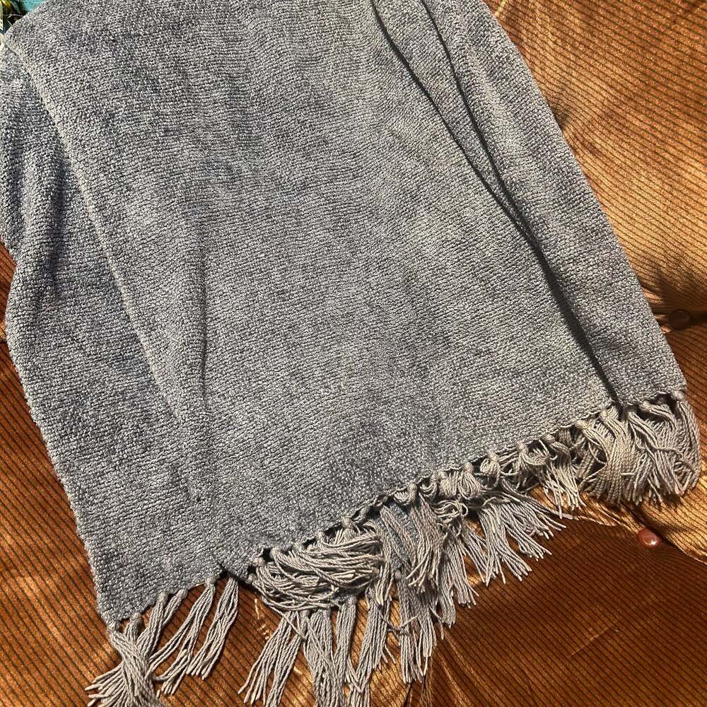 Pottery Barn Blue Soft Textured Fringe Throw Blanket